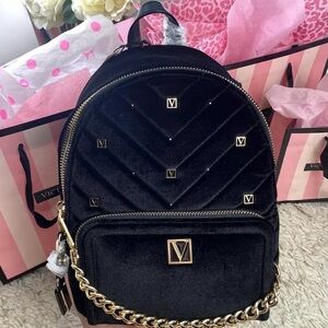 Victoria's Secret Black and Gold Quilted Backpack